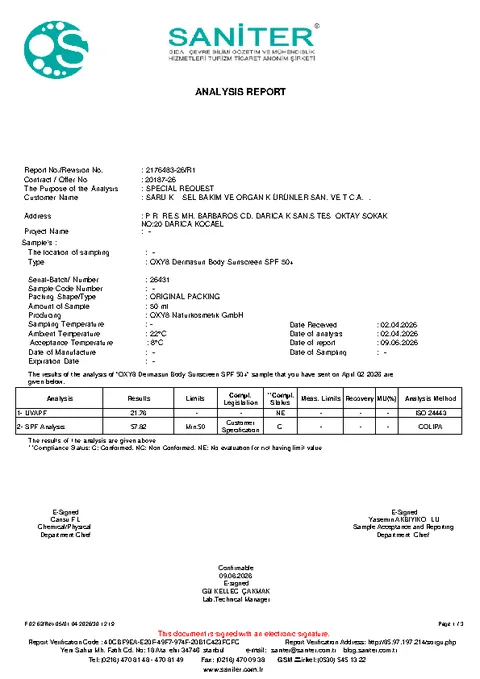 Technischer Analysebericht OXY8 DermaSun Body